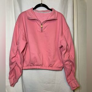 Coral Pink Quarter Zip Sweatshirt w Slouchy Statement Sleeves Size Medium EUC